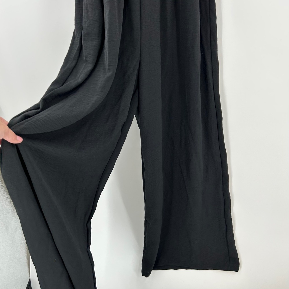 Black Smocked Wide Leg Jumpsuit Sleeveless Size S palazzo boho loungewear - Picture 3 of 9